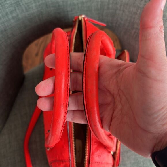 Kate Spade Neon Orange shoulder handle bag purse ostrich print - some wear read! - Picture 9 of 16